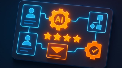 Ilustración 3D isométrica de un CRM automatizado con IA