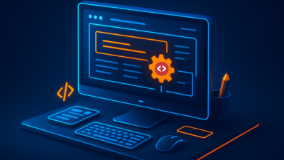 Ilustración 3D isométrica de un monitor con diseño web corporativo