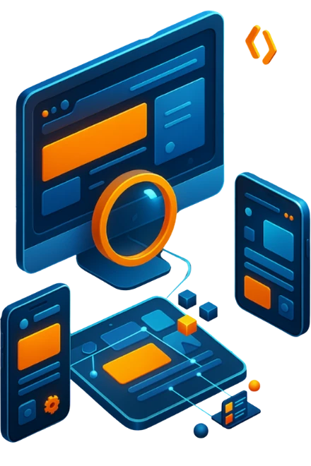 Ilustración digital 3D isométrica que muestra un diseño web responsive en WordPress