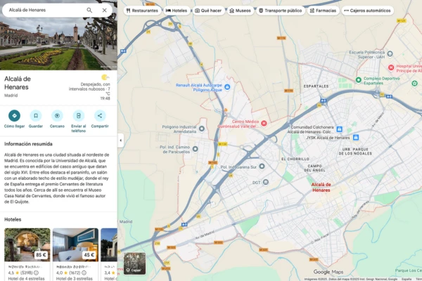 Captura de Google Maps con marcador en Alcalá de Henares para mostrar posicionamiento SEO local