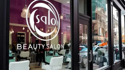 Fachada de peluquería moderna en ciudad